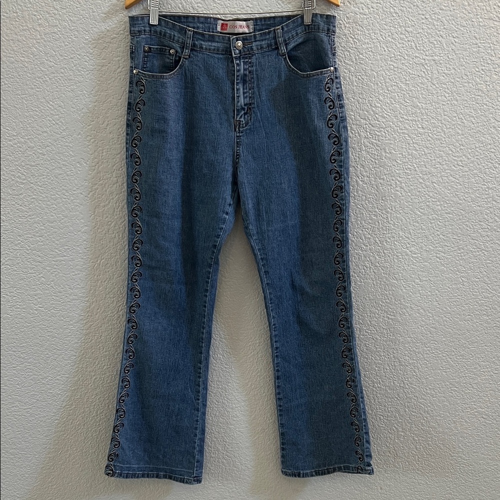 COS Embroidered Black Lace & Embellished Blue Jeans Size 14